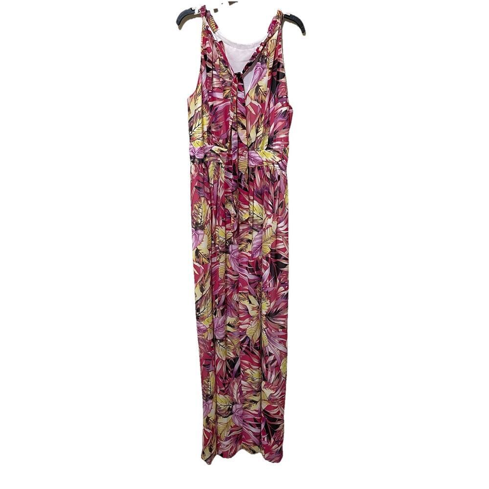 Anne Klein Pink Floral Hawaiian Maxi Dress Tropical Travel Resort Wear Size 10 - Picture 7 of 8